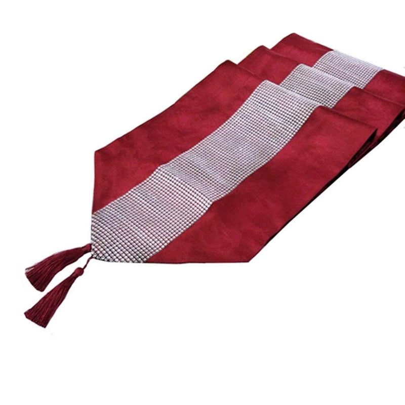 OZXCHIXU 13inch x 72inch Table Runner with Diamante Strip and Tassels (red) - Image 2